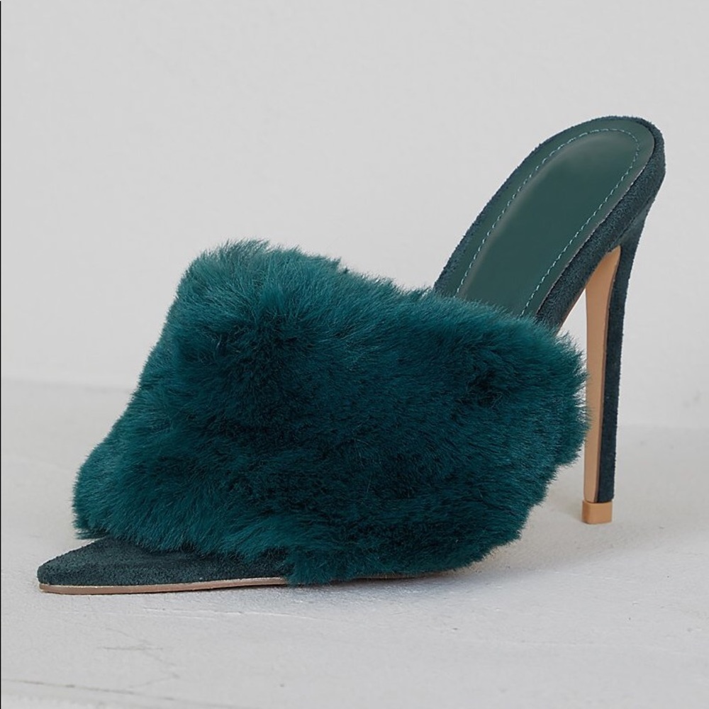 New Green Fur Mules